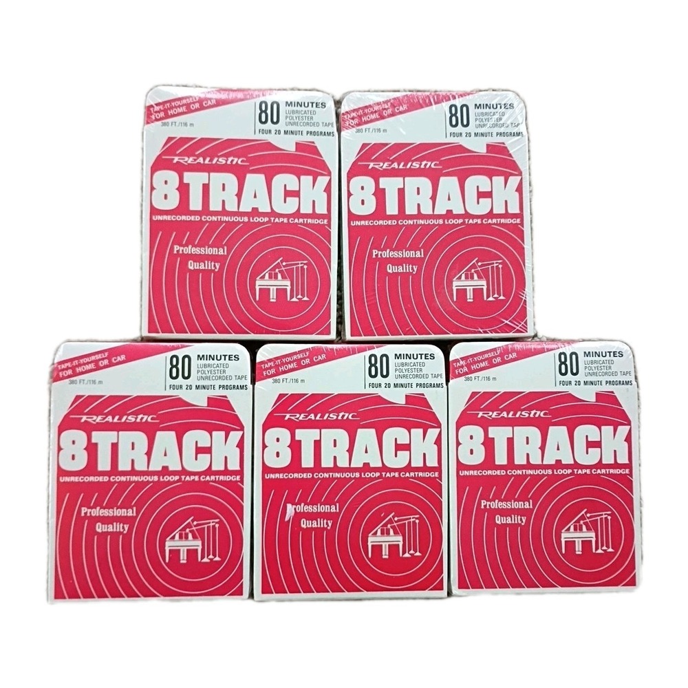 Realistic 80‎ minute 8 Track Recording Tape lot of 5 all NEW SEALED